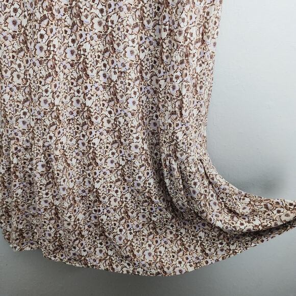 NEW Treasure & Bond Floral Flutter Sleeve Linen Blend Midi Dress Beige - Picture 6 of 11